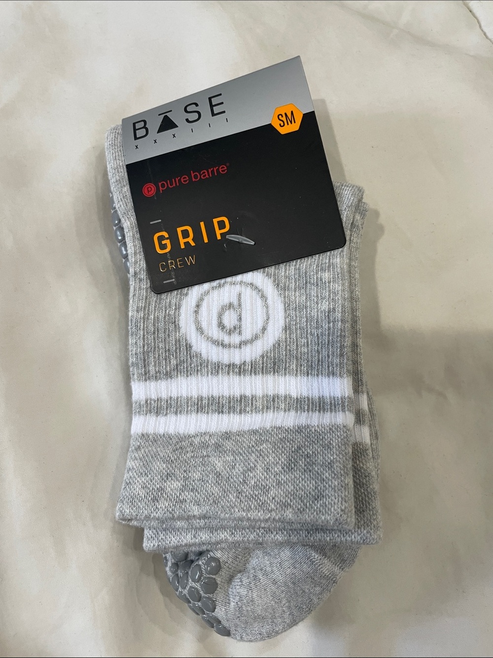 Pure Barre Grip Crew Socks in Gray and White